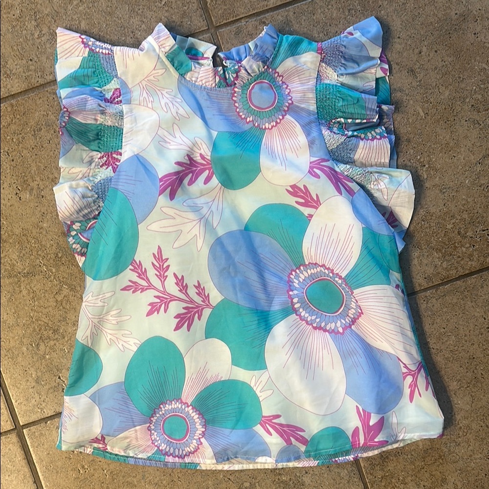 Floral Ruffle Sleeve Top - Multicolor